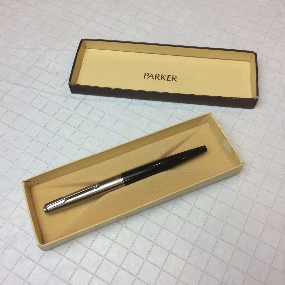 Parker 45 Black Fountain Pen With Brushed Steel Cap in box New no tag Never used